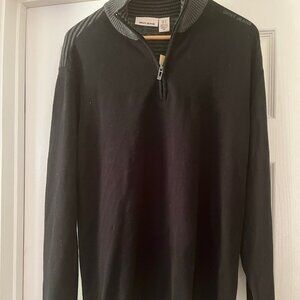 DKNY Men's pullover light weight sweater  1/3 zipper Black/Grey Strips  Size XL